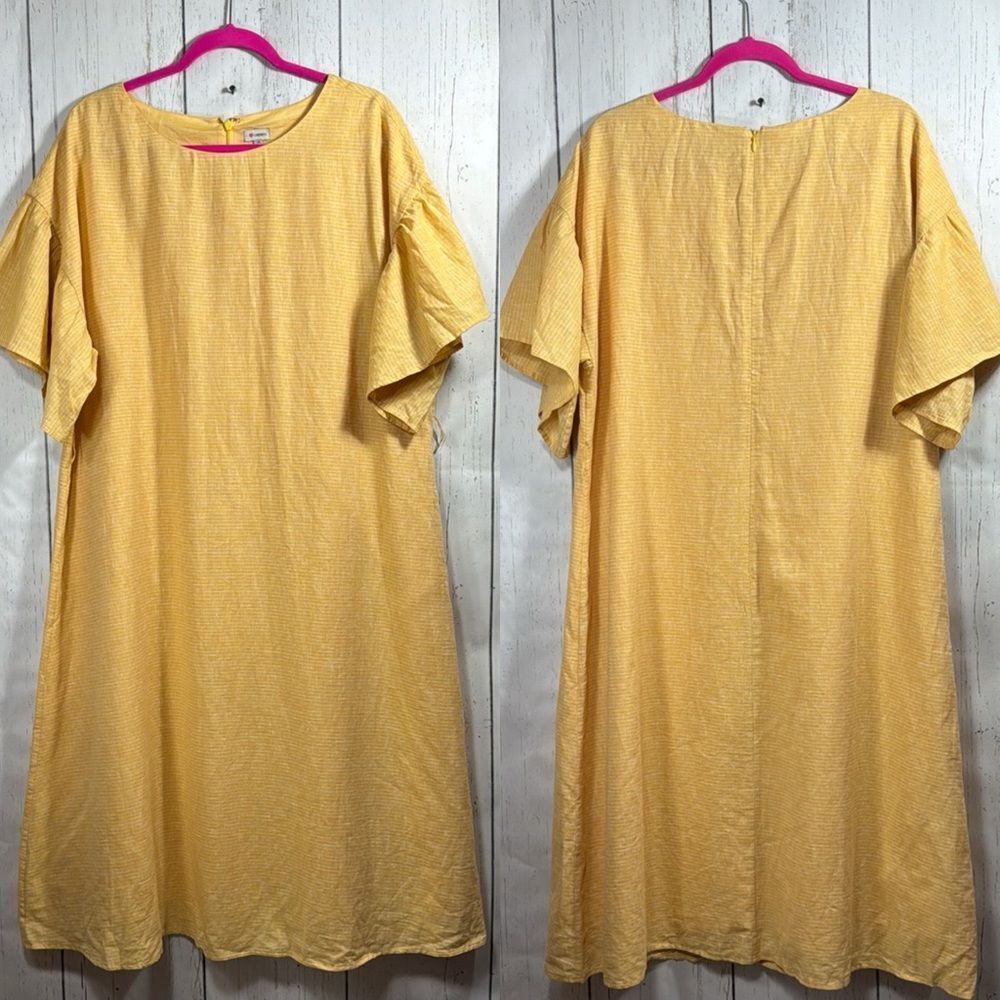 Cremieux Yellow Linen Blend Shift Dress Size 14 Cottagecore Minimalist Summer